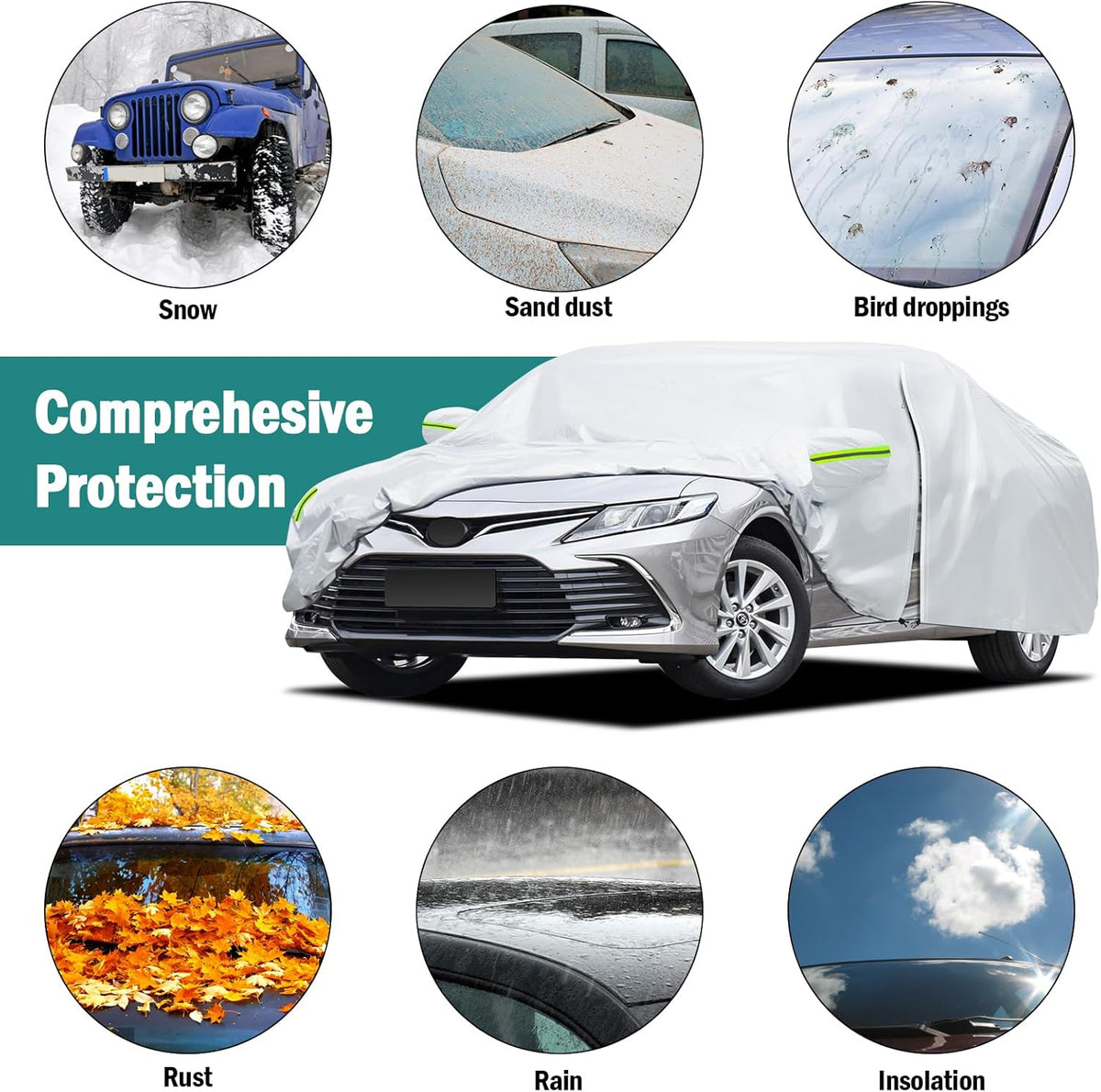 Car Cover Custom Fit for Toyota Corolla 2000-2025, Honda Civic 1991-2025, Waterproof All Weather Full Exterior Cover Rain Sun Protector Car Cover with Door Zipper