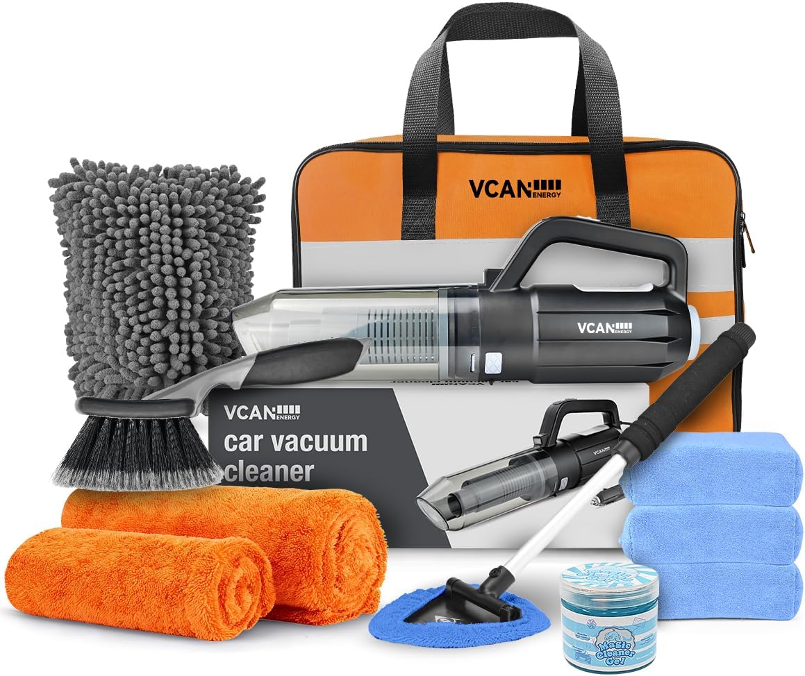 VCANENERGY Car Cleaning kit, Car Interior Detailing kit with 10000pa Car Vacuum Cleaner, Detailing Brush Set, Wheel Brush, Windshield Cleaner Tool, Complete Auto Accessories for Men, Women