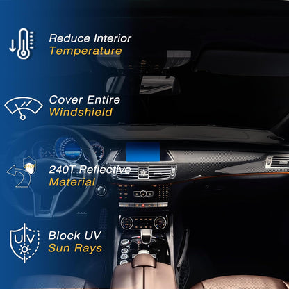Windshield Sun Shade - Car Sun Shade Windshield, Reflector Sunshade Offers Ultimate Protection for Car Interior, Foldable Front Window Fit for Hatchback, Truck, SUV, MPV
