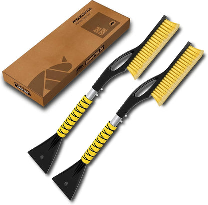 MIKKUPPA 27'' Snow Brush and Ice Scrapers for Car Windshield - Detachable Windshield Scraper, Snow Removal Tool with Curved Connector & Ergonomic Foam Grip for Cars, Trucks, SUVs (Yellow)