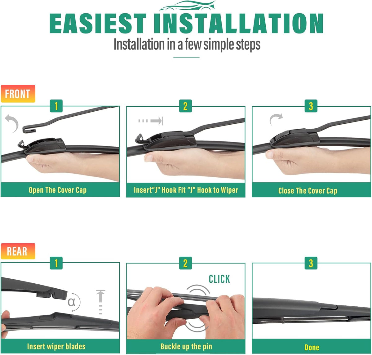 26" 16" 12" Windshield Wiper Blades Replacement for Toyota RAV4 2019 2020 2021 2022 2023 2024 2025 RAV 4 / Mazda 5 2006-2015 Premium All Weather Front Rear Wipers Set - OEM Quality (Pack of 3) - Colors A