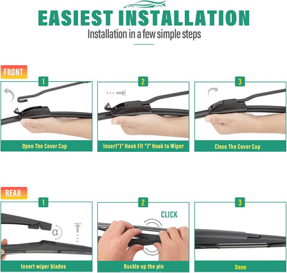 26" 16" 12" Windshield Wiper Blades Replacement for Toyota RAV4 2019 2020 2021 2022 2023 2024 2025 RAV 4 / Mazda 5 2006-2015 Premium All Weather Front Rear Wipers Set - OEM Quality (Pack of 3) - Colors A