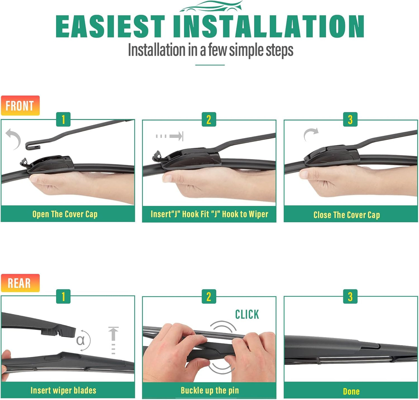 26" 16" 12" Windshield Wiper Blades Replacement for Toyota RAV4 2019 2020 2021 2022 2023 2024 2025 RAV 4 / Mazda 5 2006-2015 Premium All Weather Front Rear Wipers Set - OEM Quality (Pack of 3) - Colors D