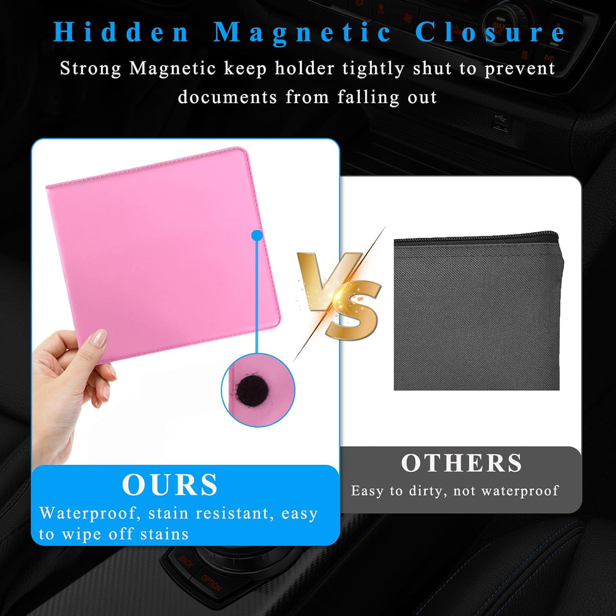 Kewucn 1 PC Car Registration Insurance Holder, Essential Auto Card Glove Box Organizer, Vehicle Interior Accessories Perfect for Most Car, Truck, SUV (10.55''×4.8'', Pink)