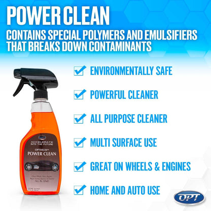 Optimum Power Clean - All Purpose Car Cleaner - Exterior and Interior, Bug and Tar Remover, Great for Boat, Motorcycle, RV, and Car Detailing (17 Oz)