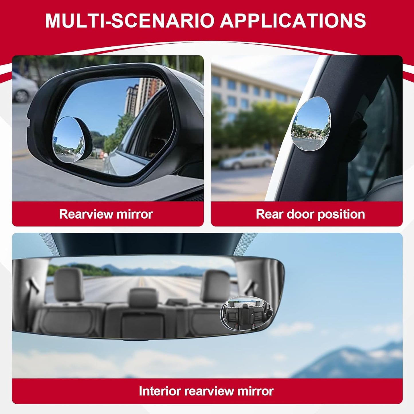 LivTee Blind Spot Mirrors, HD Glass Frameless Convex Rear View Mirrors, Wide Angle Adjustable Stick for Side Mirror, Automotive Exterior Accessories for Car, SUV & Trucks, Pack of 2