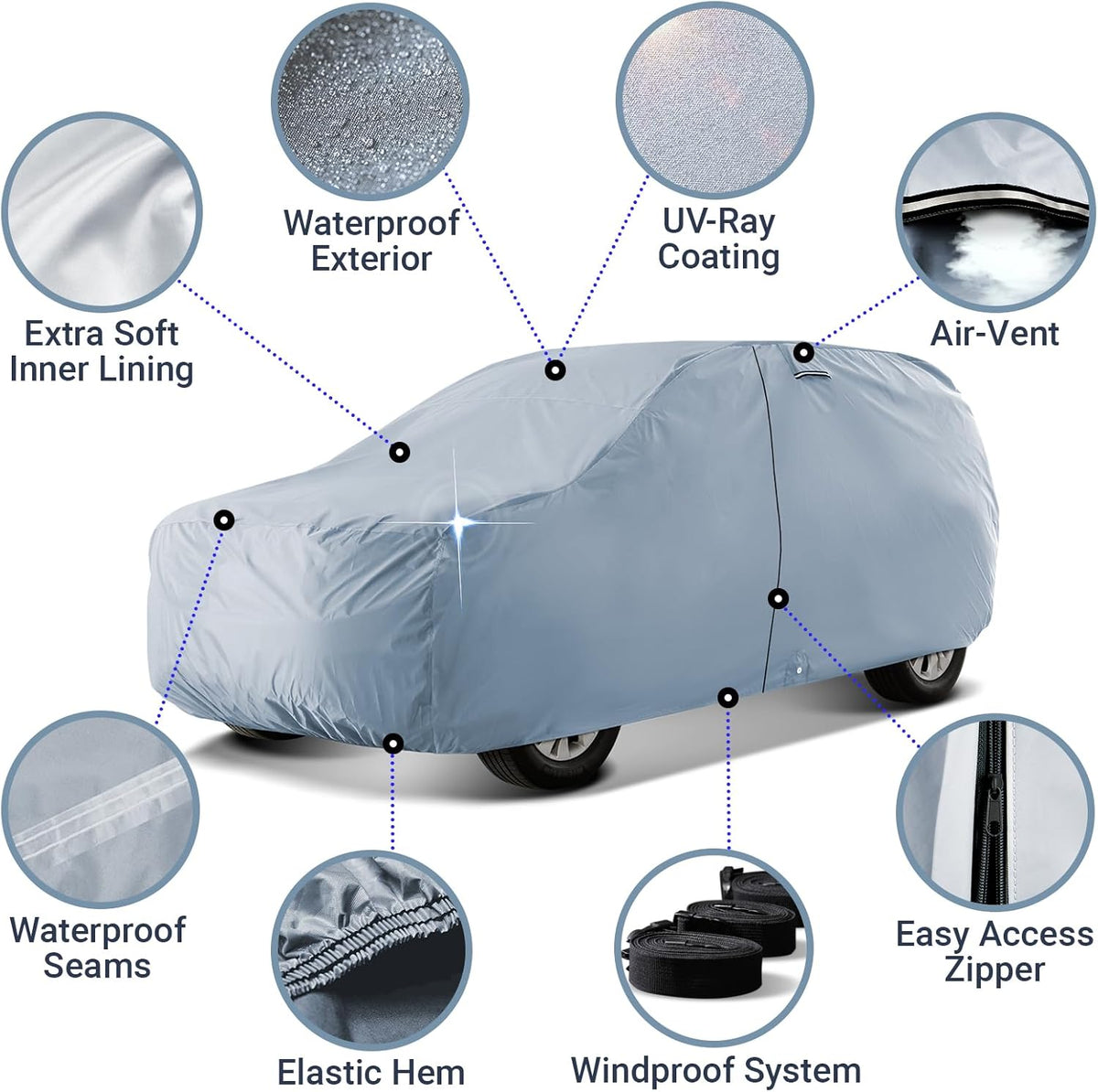 iCarCover 15-Layer Car Cover Waterproof All Weather | Premium Quality Car Covers for Automobiles, UV Protection, El Camino, Impala, Bel Air, Monte Carlo, Galaxie, Charger, Size C21 (See Size Chart) - Colors C