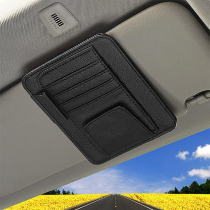 Small Leather Sun Visor Organizer for Car and Truck - Sunglass Holder, Card Sleeve Pocket, Document Holder for Registration, Driving License, Insurance, Pen, Chapstick