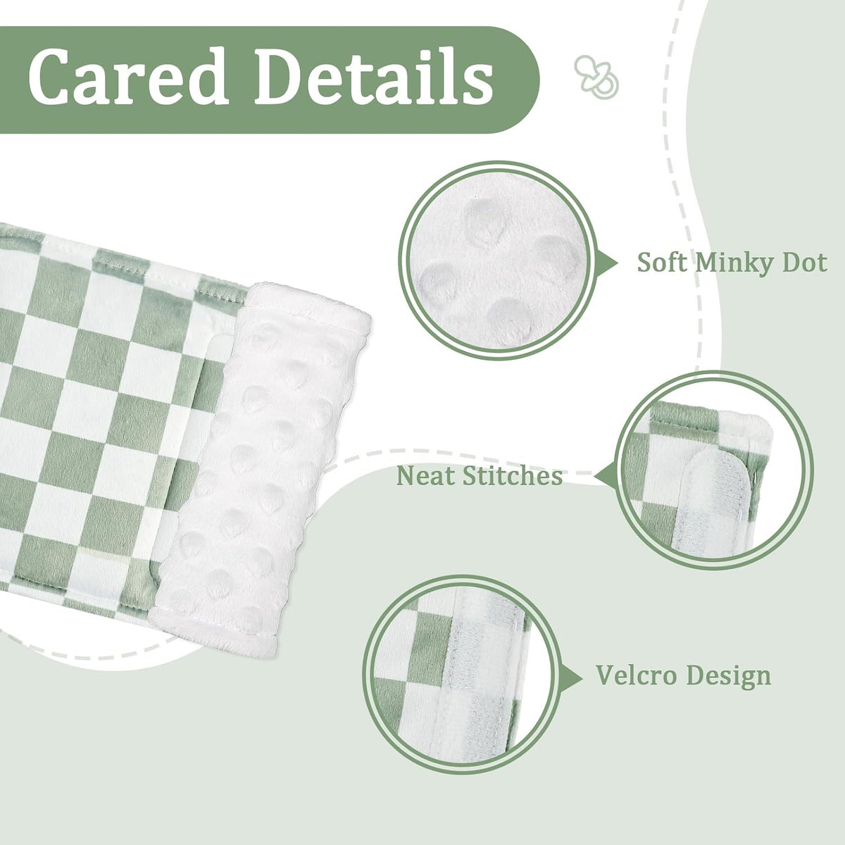 DILIMI Baby Car Seat Belt Covers, 2Pcs Carseat Shoulder Strap Pads, Soft Minky Car Seat Neck Covers, Newborn Car Seat Strap Protectors, Stroller Strap Covers for Baby Kids, Green Checkered