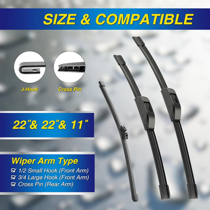 5 PLUS® Silicone Windshield Wipers Replacement for 2007-2014 Ford edge, 2007-2015 Lincoln MKX Wiper Blades(Set of 3),Automotive Replacement Windshield Wiper Blades For My Car-26"/20"/14" - Colors B