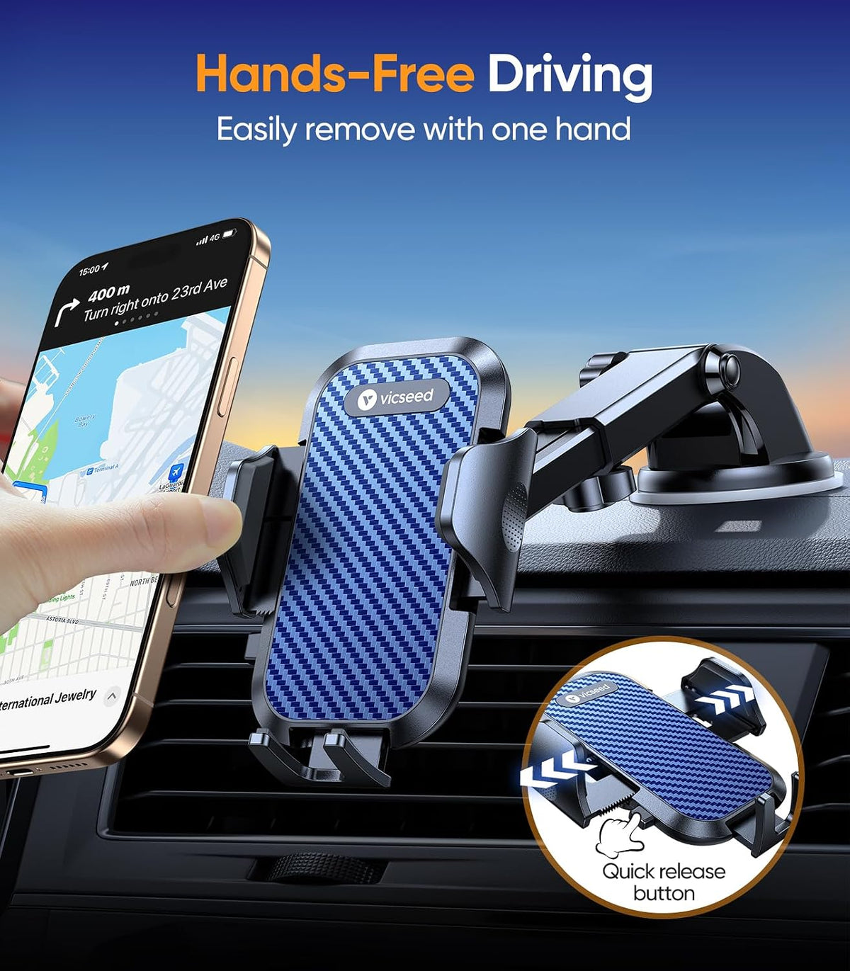 VICSEED 2026 Ultimate Sturdy Car Phone Holder [Upgraded 95+LBS Strongest Suction] Universal Long Arm Cellphone Mount for Car Dashboard Windshield Vent Truck Boat for iPhone 17 16 Pro Max & Android