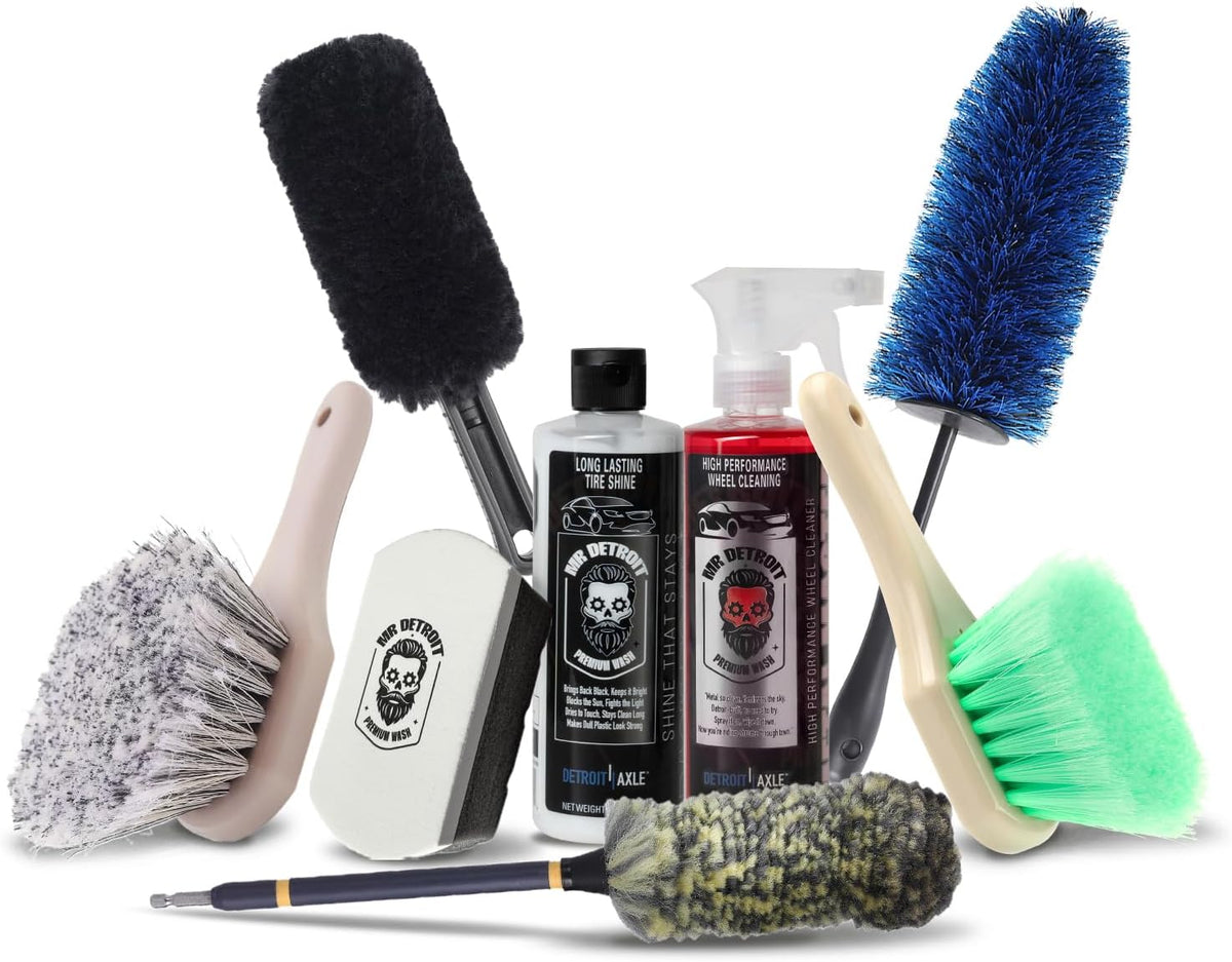 Mr. Detroit - Drill Wheel Brush w/Durable Soft Wool Microfiber Bristles and Steel Shaft for Car Tires, Wheels, Rims, Brakes and Any Other Narrow Spaces| Rim Brush Cleaning Tool w/Non-Scratch Bristle