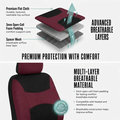 FH Group Full Set Cloth Car Seat Covers, Universal Fit Front and Split Bench Rear, Airbag Compatible, Washable for SUV, Sedan, Van - Black