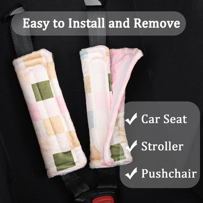 DILIMI Baby Car Seat Belt Covers, 2Pcs Carseat Shoulder Strap Pads, Soft Minky Car Seat Neck Covers, Newborn Car Seat Strap Protectors, Stroller Strap Covers for Baby Kids, Green Checkered