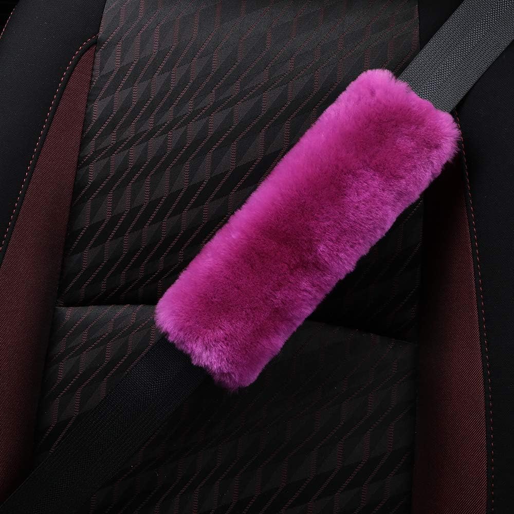 OGLAND Authentic Sheepskin Car Seat Belt Pad,2 Pack Soft Seat Belt Cover for Shoulder Pad Neck Cushion Protector Car Accessories by Genuine Natural Merino Wool (Misty Gray) - Colors A