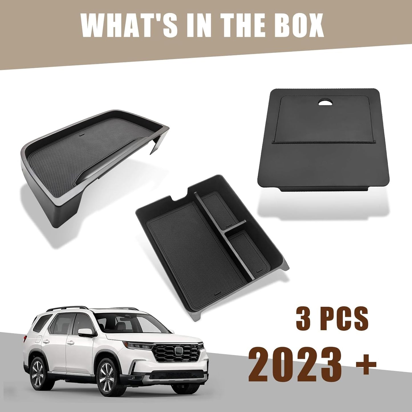 Muslogy Center Console Organizer Compatible with Honda Pilot 2023 2024 2025 2026, 2024-2026 Ridgeline/Passport Center Console Storage Box Divider Inserts Interior Accessories ABS Material(Gray)