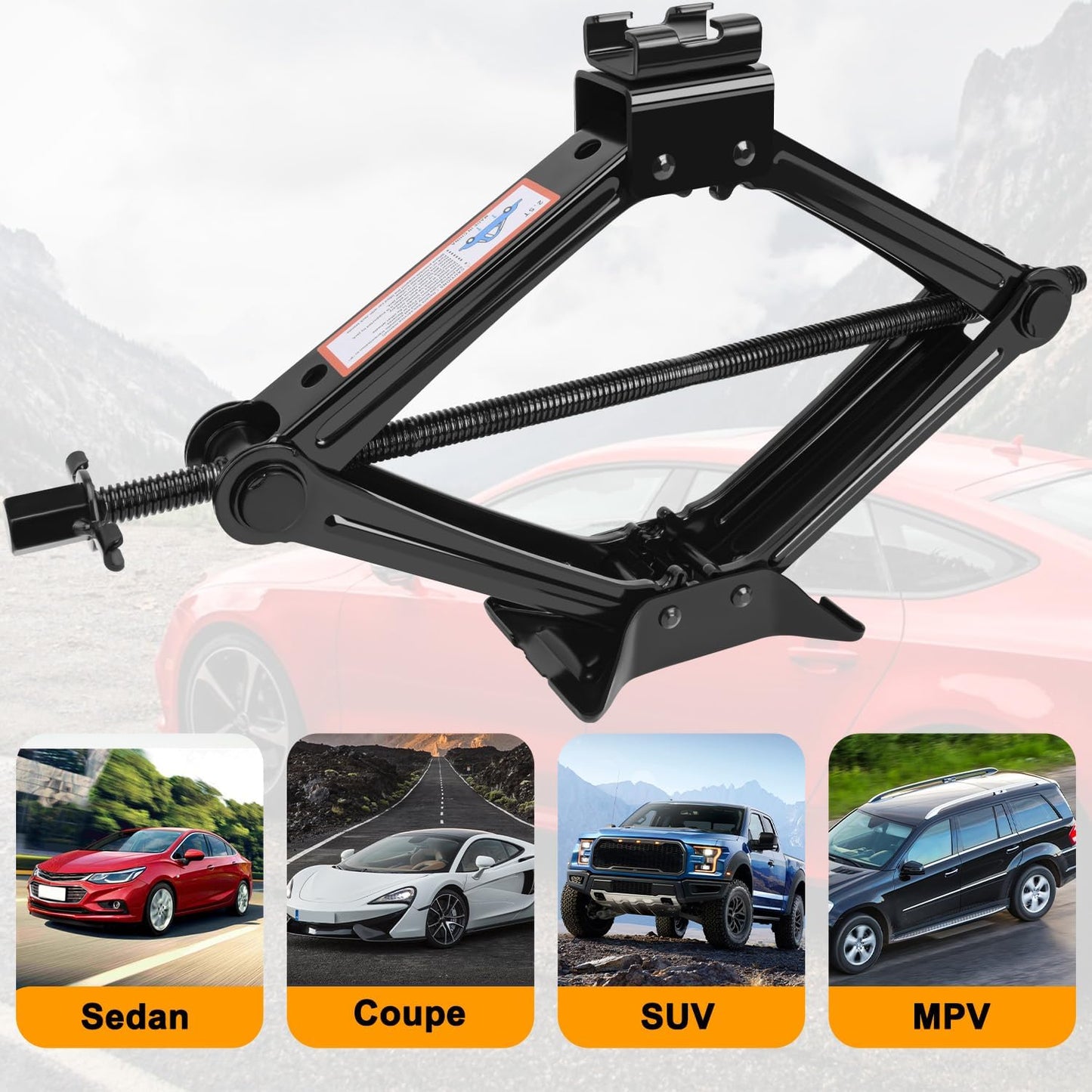 Scissor Car Jack 2 Ton (4409 lbs) Tire Changing Kit with Lug Wrench - Emergency Kit for Car, SUV, MPV