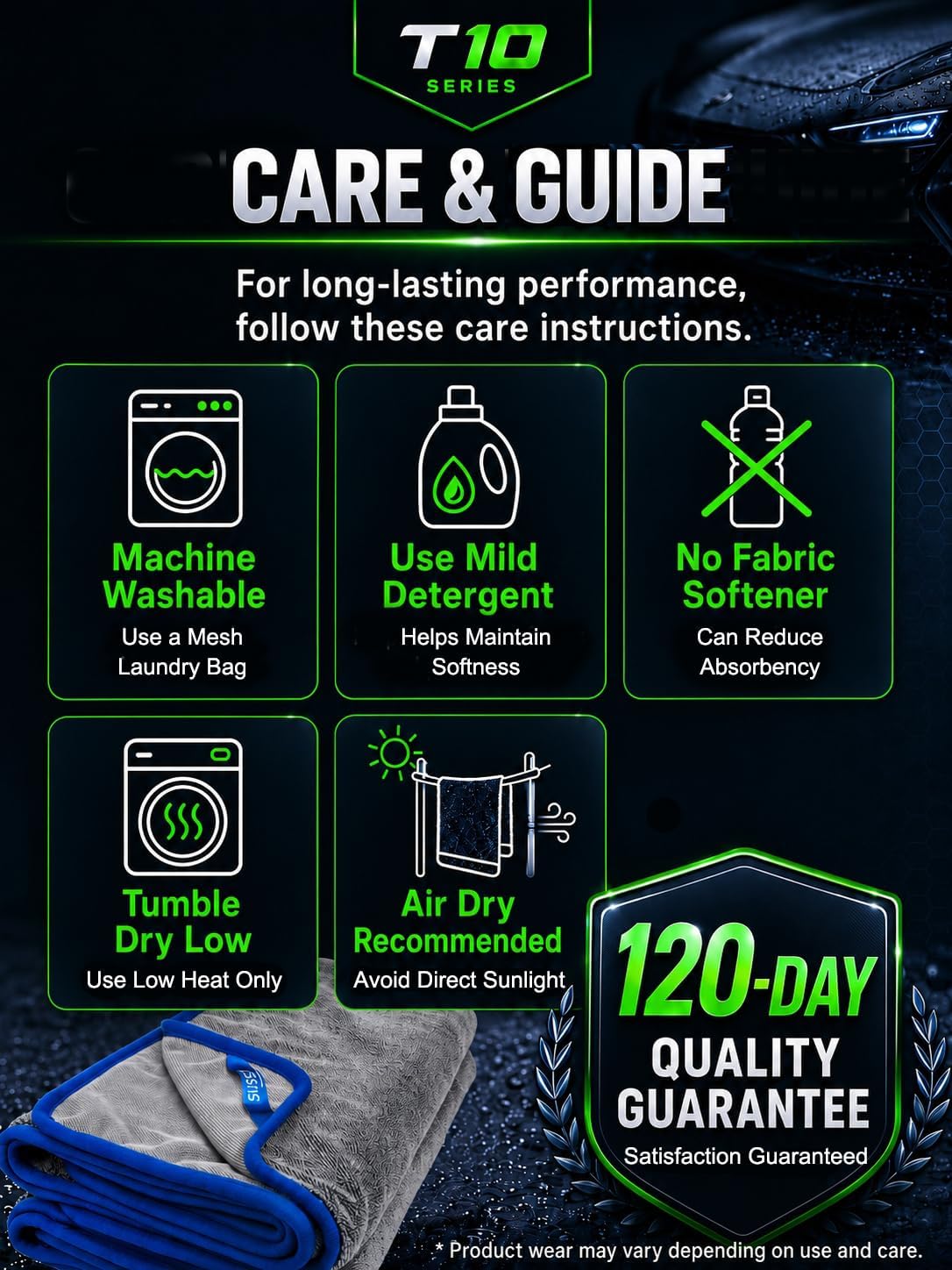 SHSCLY Compact Car Drying Towels, 2 Pack Twist Loop Microfiber Towels, Lightweight and Easy to Control, Highly Absorbent for Cars, Glass, Mirrors and Interior, 20 x 24 Inch