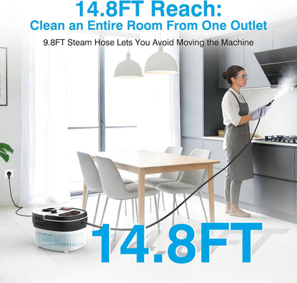 Steam Cleaner for Home & Car Detailing, 2500W High Pressure Portable Steamer with 6-Level Adjustable Steam, 15s Heat-Up, 9.8ft Long Hose, ANSI Z87.1 Goggles, 17-Pcs Kit for Tile, Grout, Hardwood