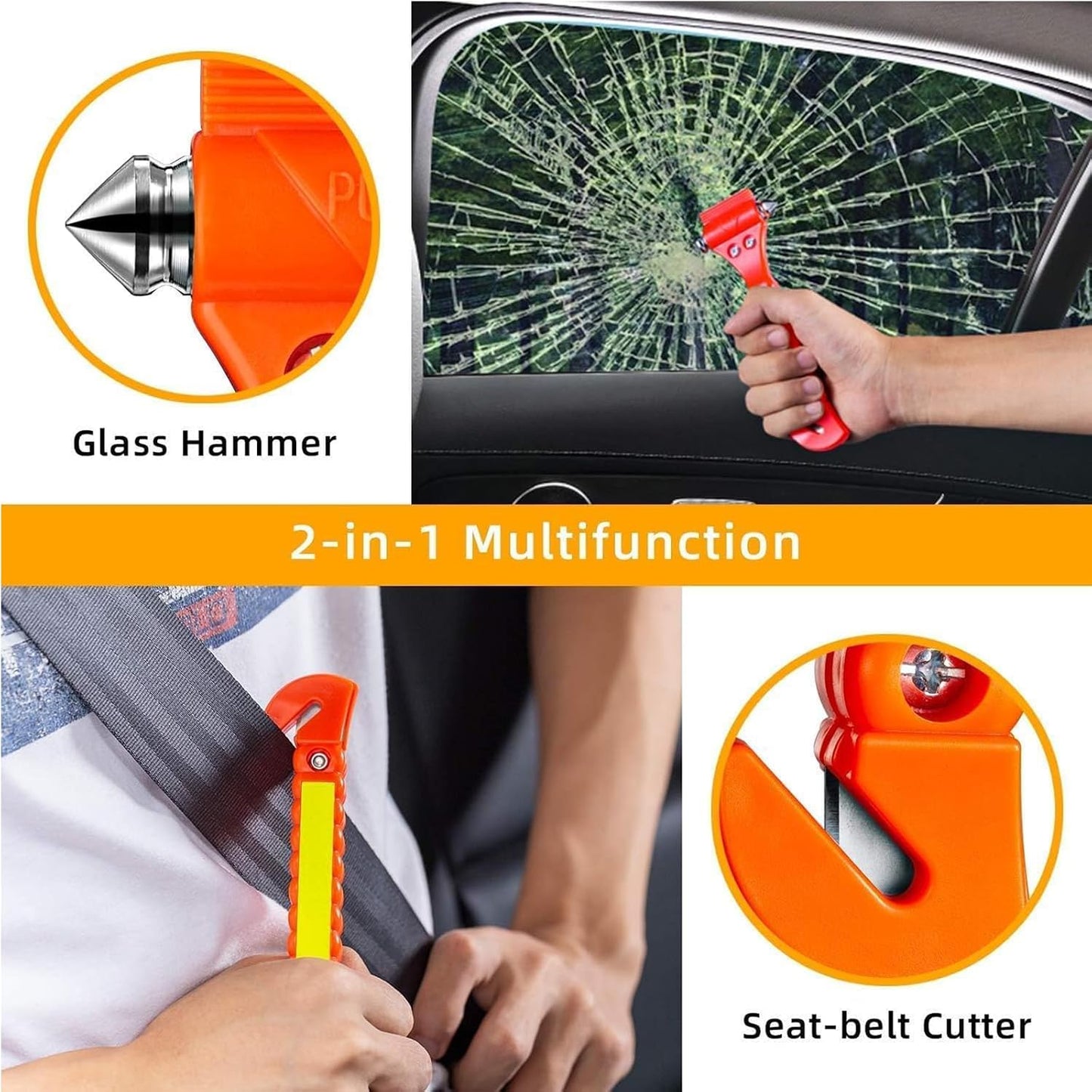 Safety Hammer, 10 Pack Car Emergency Escape Tool Car Window Breaker and Seat Belt Cutter with Light Reflective Tape for Family Car Life Saving Survival Kit
