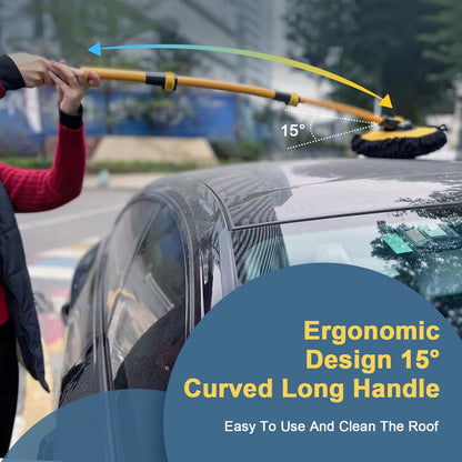 YeewayVeh Car Wash Brush with Long Handle, Microfiber Car Wash Mop with Replaceable Chenille Brush Head, Soft Cleaning Brush with 15° Curved Extension Pole Car Wash Kit for RV Truck Camper, Yellow