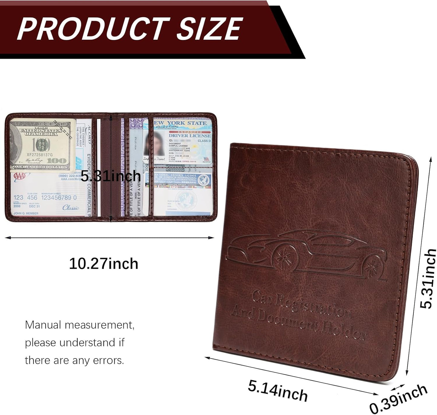 Registration and Insurance Card Holder, Vehicle Glove Box Car Organizer with Magnetic Closure, Interior Car Accessories for Documents, Cards, License Storage, 1-Pack Red