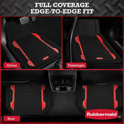 Rubbermaid Car Floor Mat, Heavy Duty All-Weather Car Mats Full Set with Dual-Tone Pink Aluminum Inserts – Universal Fit, Anti-Slip Backing, Trim-to-Fit for Most SUV, Sedan, Van