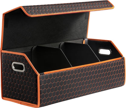 Fyzeoty Car Organizers for Trunk for Suv Sedan, Leather Storage Box,Magnetic Lid,Collapsible and Adjustable,16.5 inches