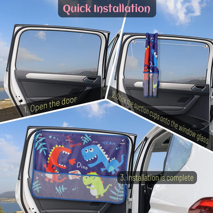 Car Sun Shade Side Window, 2 Pcs Blackout Car Window Shade for Baby Privacy with Storage Net Pockets Auto Curtains 7 Suction Cups for Heat/UV Protection Sun Block Covers