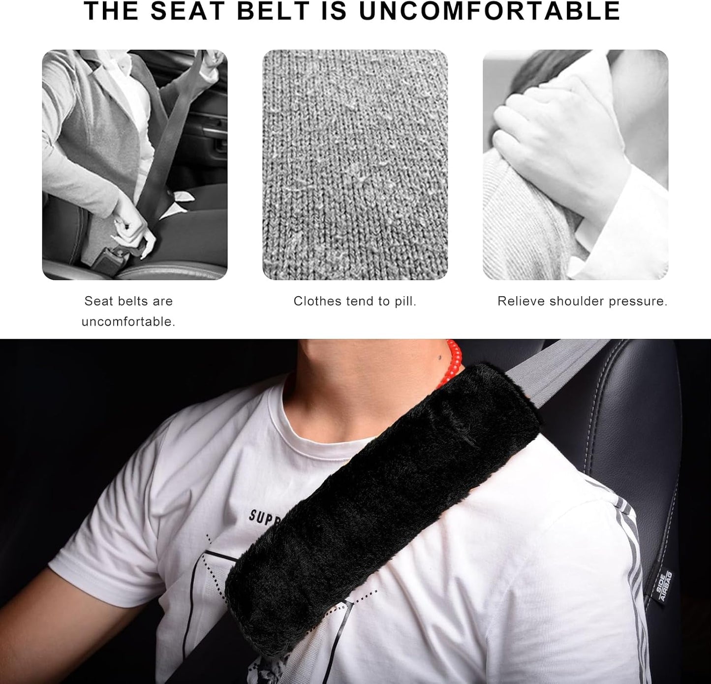 Sun Walker 2PCS Seat Belt Shoulder Pads, Fluffy Soft Plush Auto Seat Belt Pads for Protecting Your Neck & Shoulder, Comfortable Seatbelt Cover Warm Protective Cushion for Most Cars (Purple)