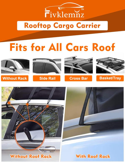 FIVKLEMNZ Rooftop Cargo Carrier - 21 Cubic Waterproof Roof Top Cargo Bag for All Cars SUVs with/Without Rack, Heavy Duty 840D Car Roof Bag with Anti-Slip Mat, 10 Reinforced Straps, 6 Door Hooks & Lock