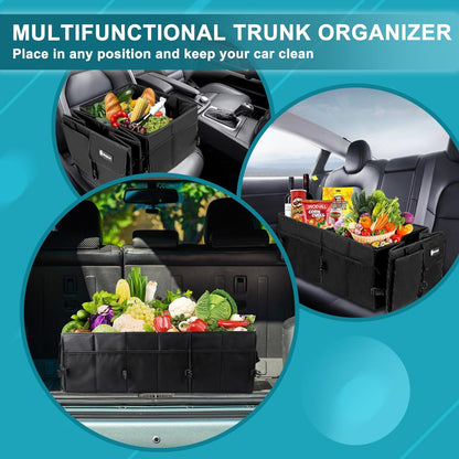 Sposuit Trunk Organizer for Car - 70L Collapsible Car Storage with 11 Pockets & Reinforced Handles, SUV Trunk Organizers for Grocery Cargo(Black)