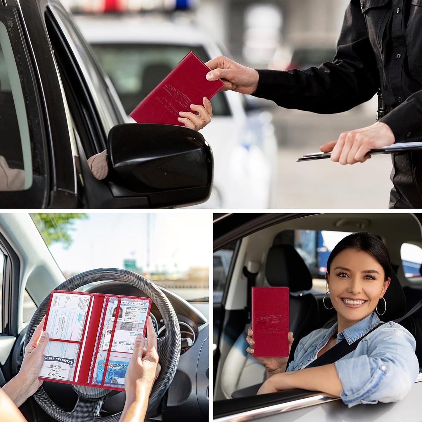 Car Registration and Insurance Card Holder for Women Men, Orange Glove Box Paperwork Organizer with Magnetic Buckle for Easy Access and Protect Documents and Various Cards in Vehicle
