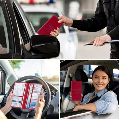 Car Registration and Insurance Card Holder for Women Men, Orange Glove Box Paperwork Organizer with Magnetic Buckle for Easy Access and Protect Documents and Various Cards in Vehicle