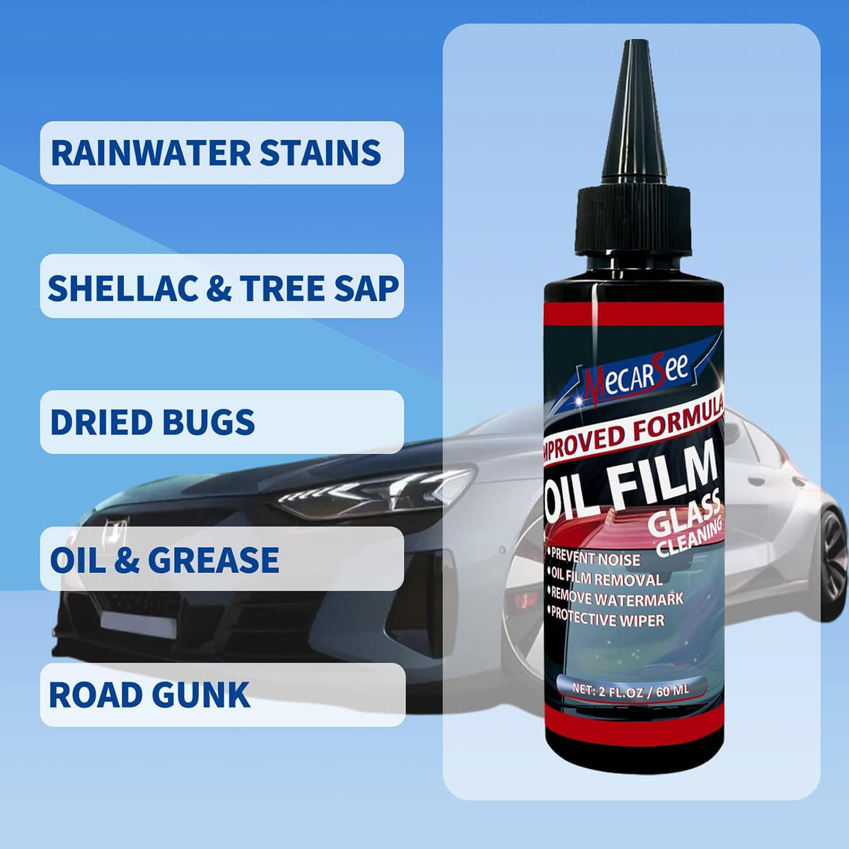 Oil Film Remover for Car Windshield - Glass Cleaner Spray Anti-Fog Rain Repellent - Removes Grease Silicone Water Spots Road Grime - Interior Exterior Windows(4, Fluid Ounces)