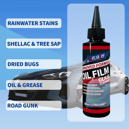 Oil Film Remover for Car Windshield - Glass Cleaner Spray Anti-Fog Rain Repellent - Removes Grease Silicone Water Spots Road Grime - Interior Exterior Windows(4, Fluid Ounces)