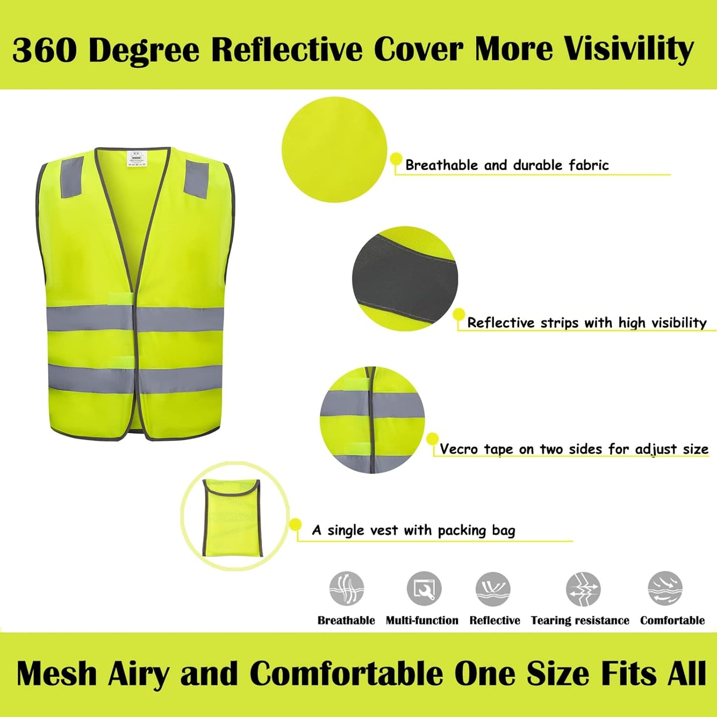 Safety Vests 10 Pack - Yellow Reflective High Visibility Construction ANSI Class 2 Work Vest for Men,Woman,Hi Vis Vest Mesh and Neon Silver Strip