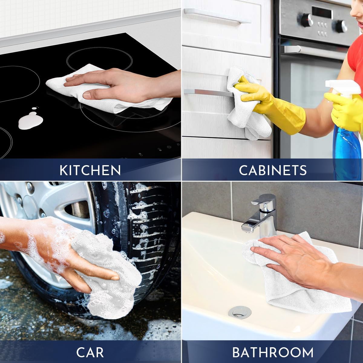 GLIMGLINT Black Microfiber Cleaning Cloth,150PK Reusable Cleaning Rags,Highly Absorbent Shop Rags Bulk,All-Purpose Car Cleaning Towels for TV Screen, Kitchen, Bathroom, Restaurant, Garage, 14"X12"