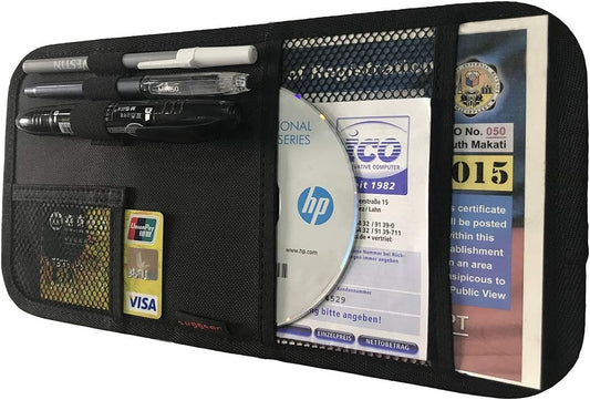 Car Sun Visor Organizer, Auto Visor Holder Interior Accessories Pocket Organizer - Car Registration Holder Document Storage Pouch Pen holder - Grey