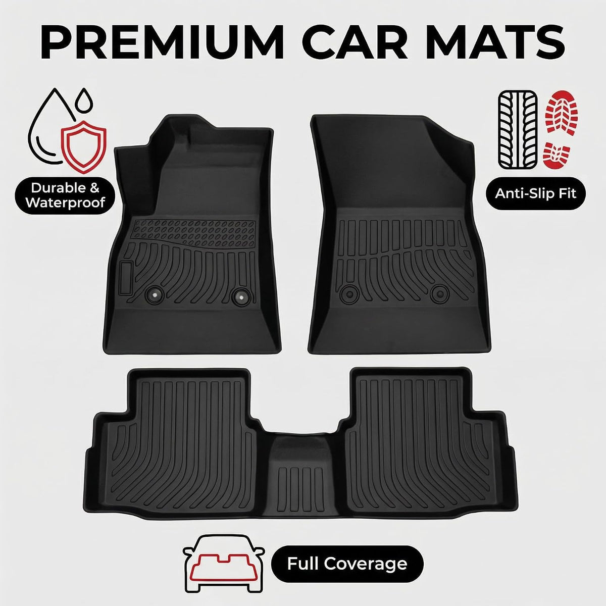 All Weather Floor Mats for 2016-2019 Chevy Cruze (No Fit 2016 Cruze Limited), Chevy Cruze Floor Mats, 1st and 2nd Maximum Coverage, 3D Waterproof TPE Rubber Protector Car Mats Full Set Liners