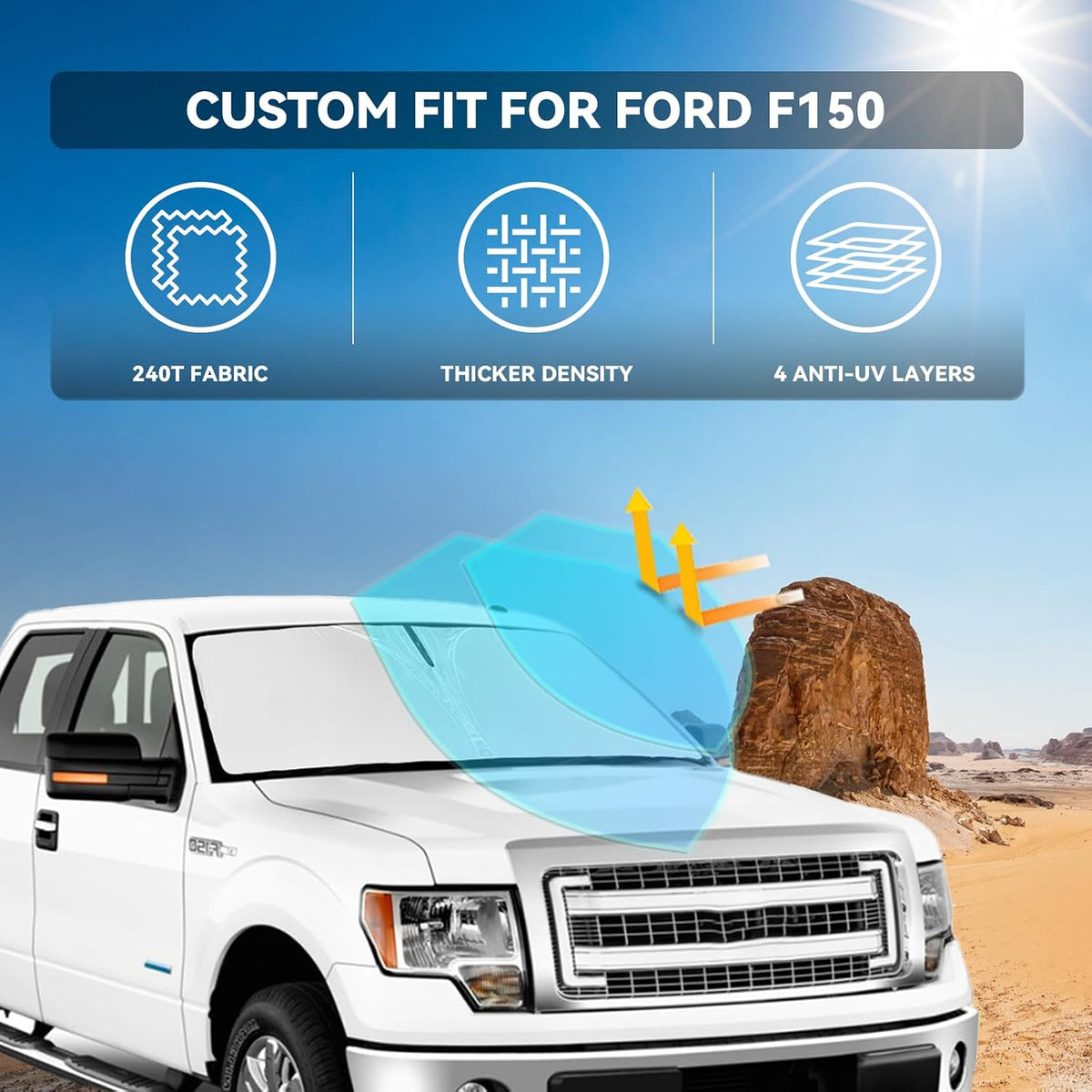 for Toyota Tacoma 2016-2023 2024 2025 2026 Sun Shade Sunshade Windshield Cover - 4 Layers Front Window Shade Custom Fit Tacoma 2Dr 4Dr Pickup Sun Visor 240T Shade Blocks UV Rays Car Accessories - Colors E