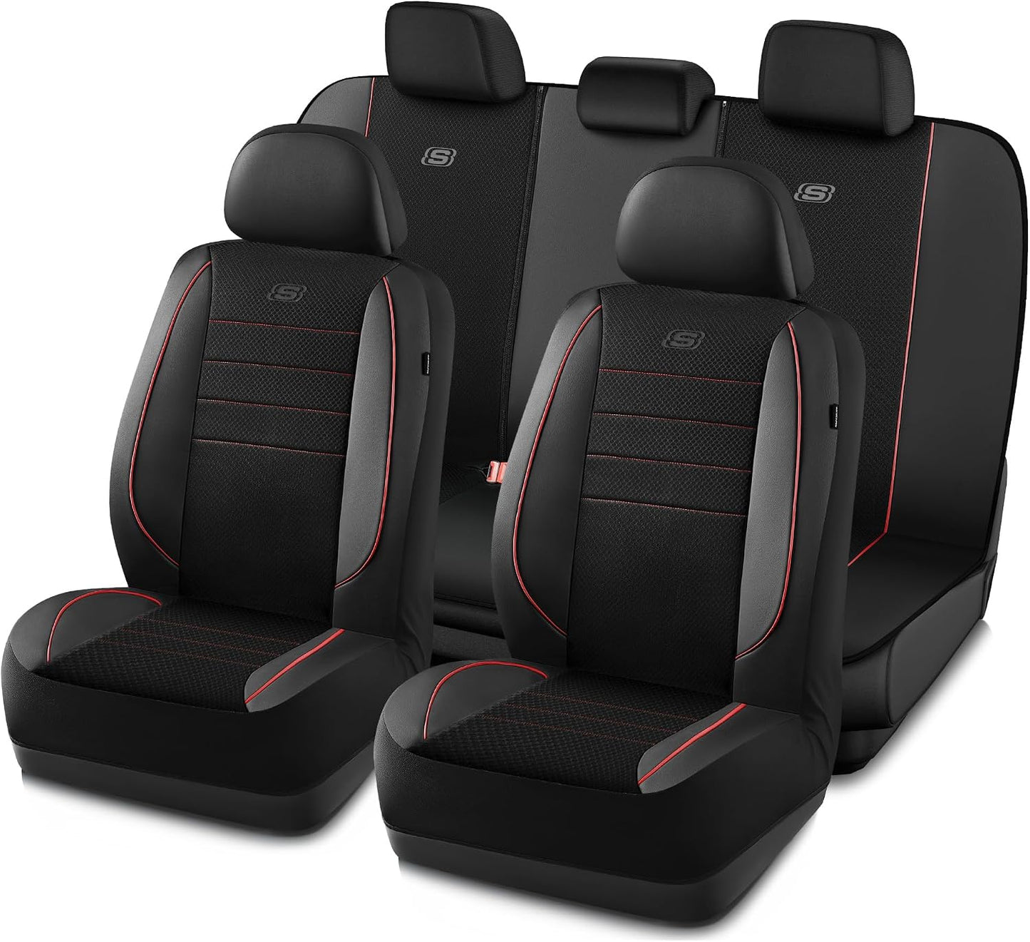 Skechers Air-Cooled Memory Foam Seat Covers,Mesh Thick Car Seat Covers,Piping Leather Car Seat Covers Front Seats,Airbag Compatible,Automotive Comfort Universal FitMost Cars,Vans,Truck,SUV,Black