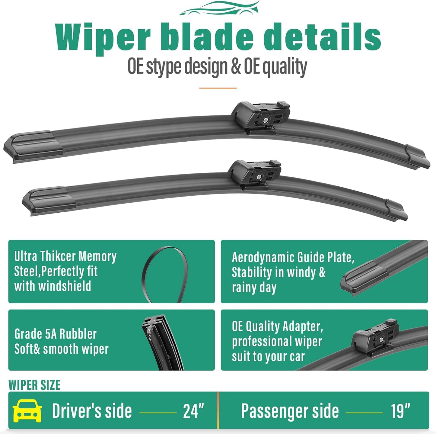 26" 16" 12" Windshield Wiper Blades Replacement for Toyota RAV4 2019 2020 2021 2022 2023 2024 2025 RAV 4 / Mazda 5 2006-2015 Premium All Weather Front Rear Wipers Set - OEM Quality (Pack of 3) - Colors D