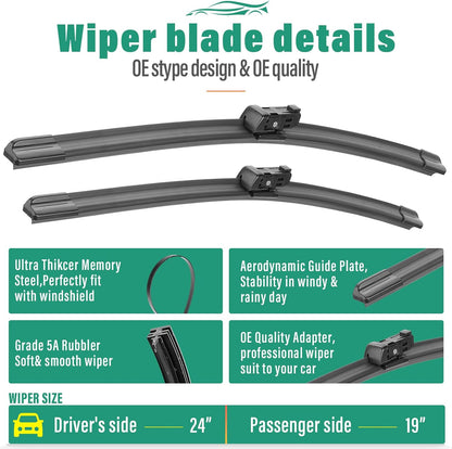 26" 16" 12" Windshield Wiper Blades Replacement for Toyota RAV4 2019 2020 2021 2022 2023 2024 2025 RAV 4 / Mazda 5 2006-2015 Premium All Weather Front Rear Wipers Set - OEM Quality (Pack of 3) - Colors D
