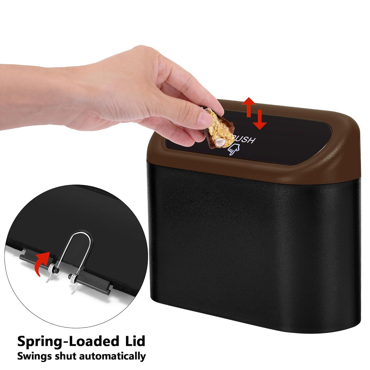 Ginsco 2 Pack Mini Car Trash Can with Lid, Small Car Garbage Can, Cute Leakproof ABS Trash Bin, Cars Accessories for Interior, Garbage Bin for Car, Home, Office with 120pcs Trash Bags Black