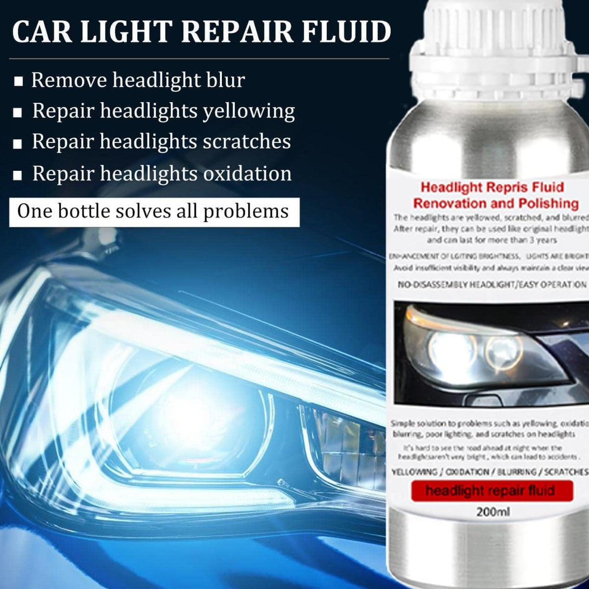 Car Headlight Restoration Kit, Auto Headlight Lens Polish Repair Kit Atomizing Cup Headlight Vapor Renovation Tool with 200ml Liquid for Repair of Scratch,Yellowed, Haze, Oxidized, Cracked Headlights