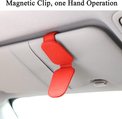 KIWEN Sunglasses Holders for Car Visor, Magnetic Leather Glasses Eyeglass Clip for Car, Ticket Card Clip Sunglasses Mount, Car Visor Accessories Gadgets (1, Black)