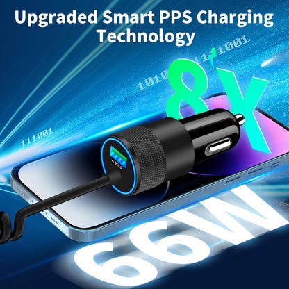 【MFi Certified】iPhone 17 Car Charger Fast Charging, Braveridge 75W USB C PD&QC Car Power Cigarette Lighter USB Charger with 6FT Type C Coiled Cable for iPhone 17/17 Pro Max/16/15/Galaxy S26/S25/Pixel