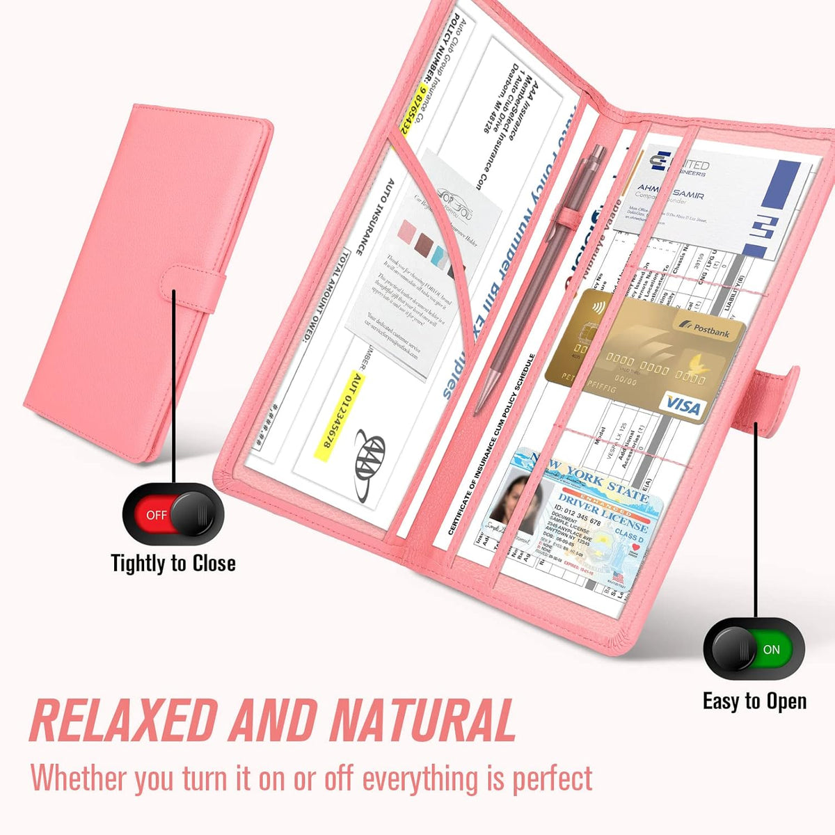 foryou Car Registration and Insurance Holder Car Document Holder Registration and Insurance Card Holder for Cards, Driver License & other Essential Documents(Purple Pink)