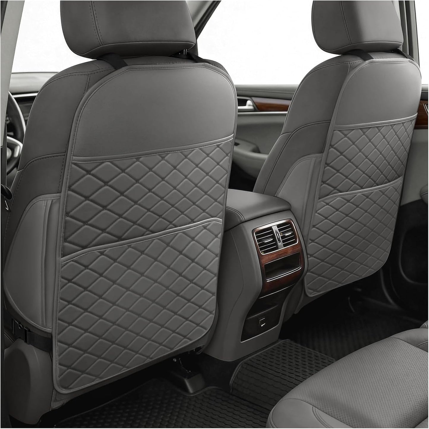 Seat Back Protectors for Kids, Car Kick Mats for Back of Front Seats with Large Pocket Organizer, Waterproof, Protects Against Dirt, Scuffs & Scratches, Fits Most Vehicles, 2PCS (Black)